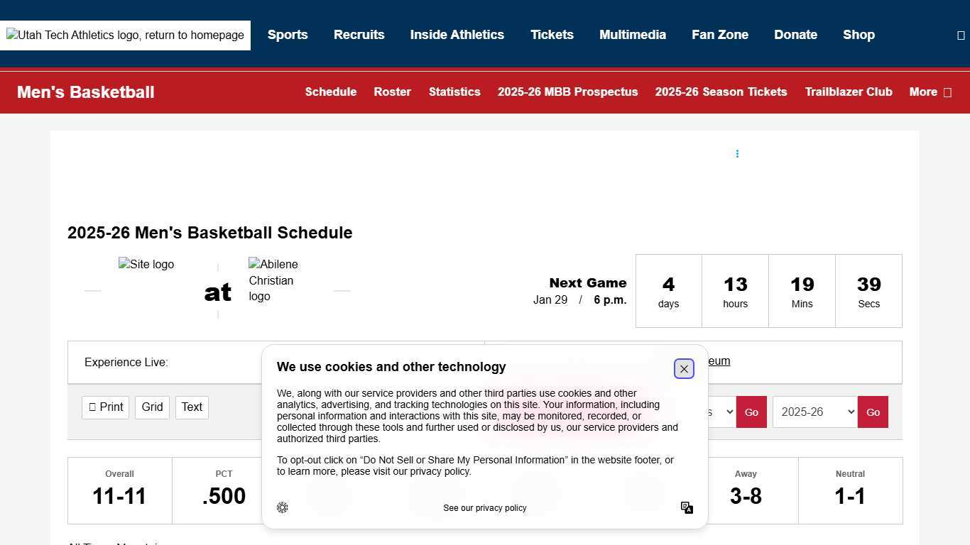 2025-26 Men's Basketball Schedule - Utah Tech University Athletics